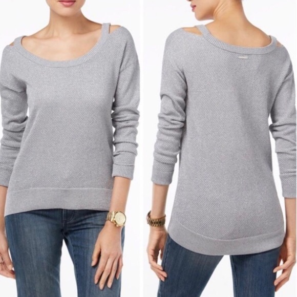 Michael Kors Sweaters - MICHAEL KORS Silver metallic cold shoulder sweater